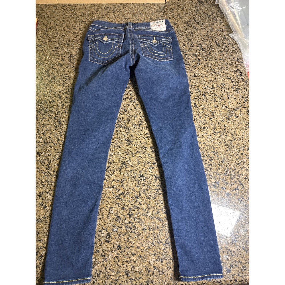 True Religion Stella Low Rise Skinny Jeans Dark Wash Contrast Stitch Size 30 - Picture 7 of 8